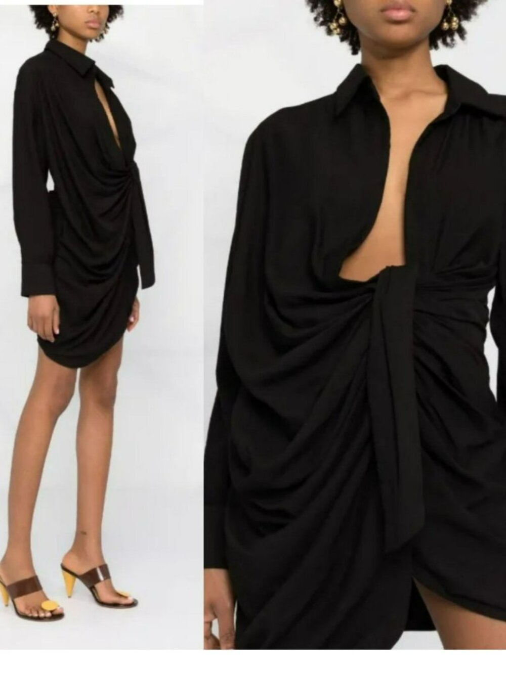 NEW Jacquemus $725 Bahia Robe Black Mini Dress Celebrity Style Shirt Dress - Picture 12 of 14